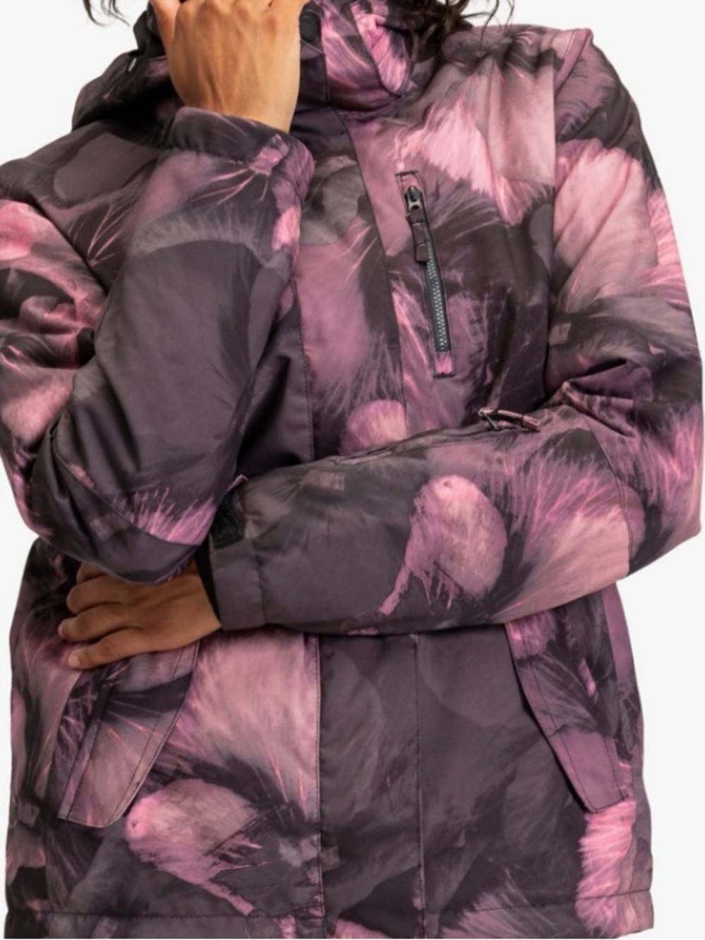 Roxy Pink & Gray Printed Ski Puffer Jacket